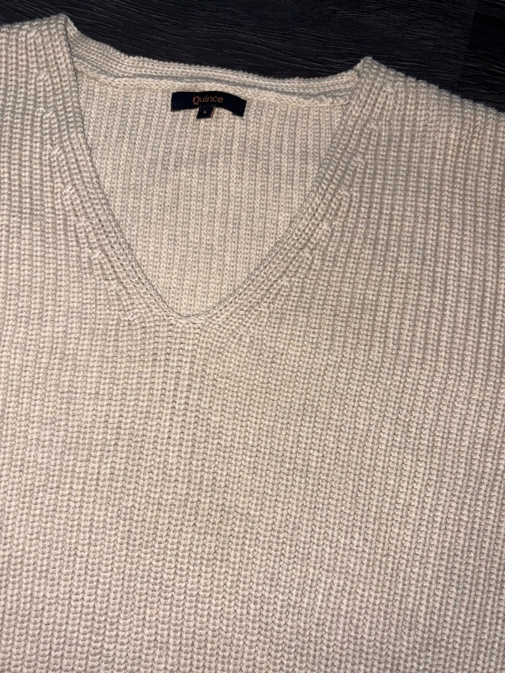 QUINCE Organic Cotton Fisherman Chunky Knit Cream V-Neck Ribbed Sweater Large - Picture 7 of 9